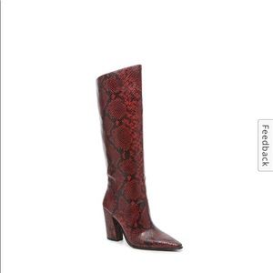 JLO Red Snake skin boots; worn once; in perfect condition